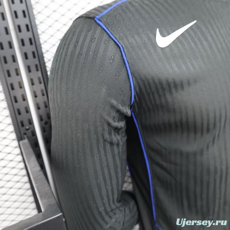 25/26 Player Version  Chelsea Away Dark Gray with Vertical Stripe Texture and Blue Piping Jersey