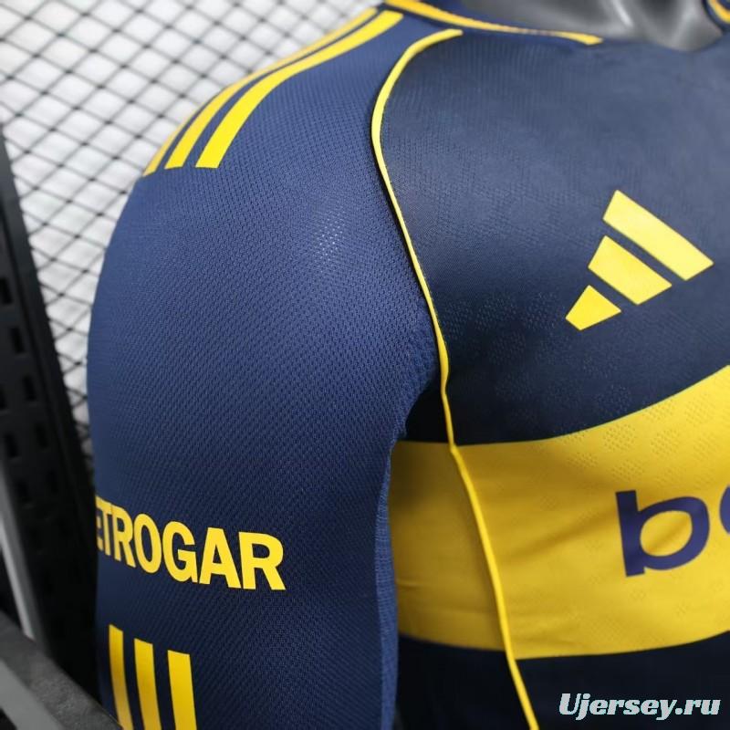 25/26 Player Version Boca Juniors Home Navy Blue with Yellow Chest Band Long Sleeve Jersey