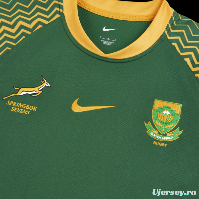 25/26 South Africa Springbok Sevens Green with Gold Chevron Sleeves Jersey