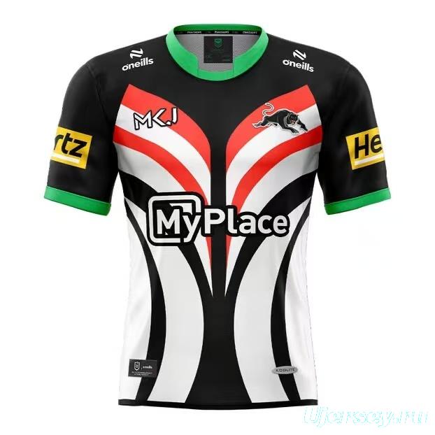 25/26 South Sydney Rabbitohs White with Red, Green and Black Abstract Stripes Jersey