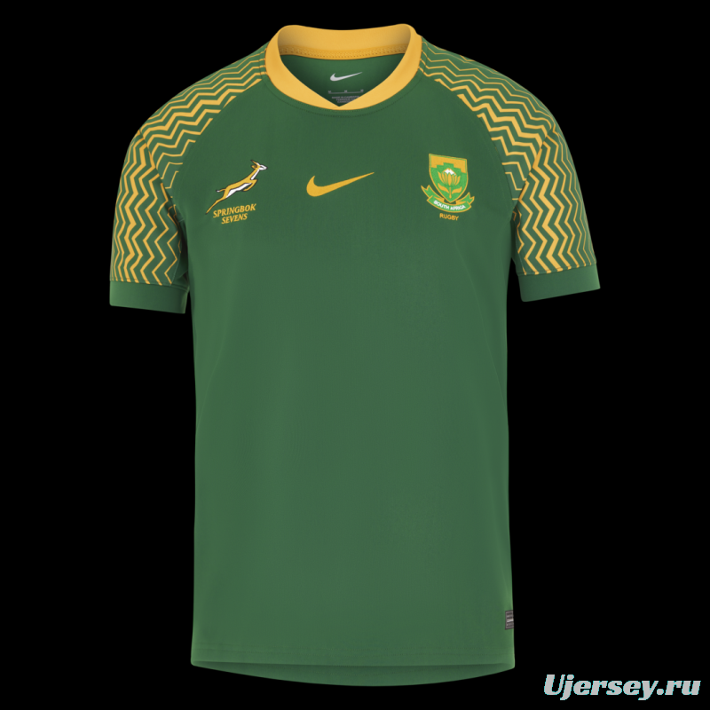 25/26 South Africa Springbok Sevens Green with Gold Chevron Sleeves Jersey