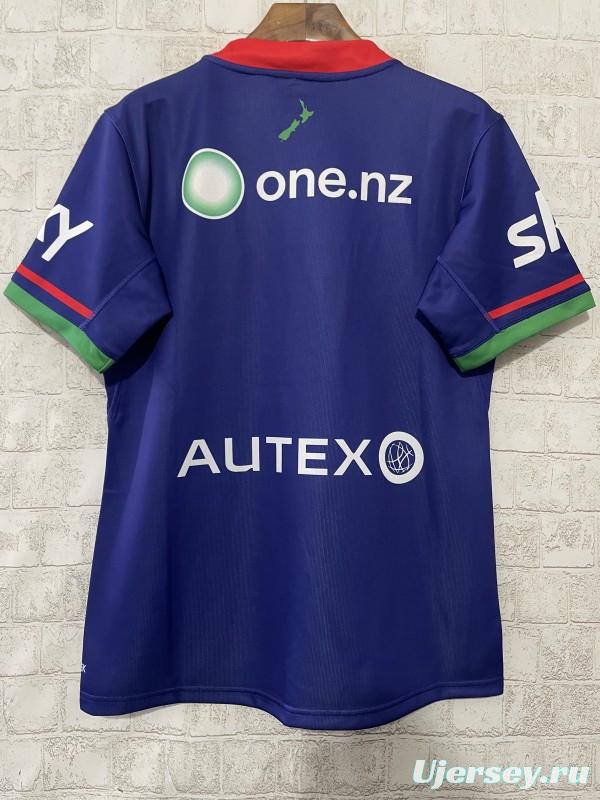 25/26 New Zealand Warriors Navy Blue with Green and Red Diagonal Stripes and Circular Gradient Heritage Jersey