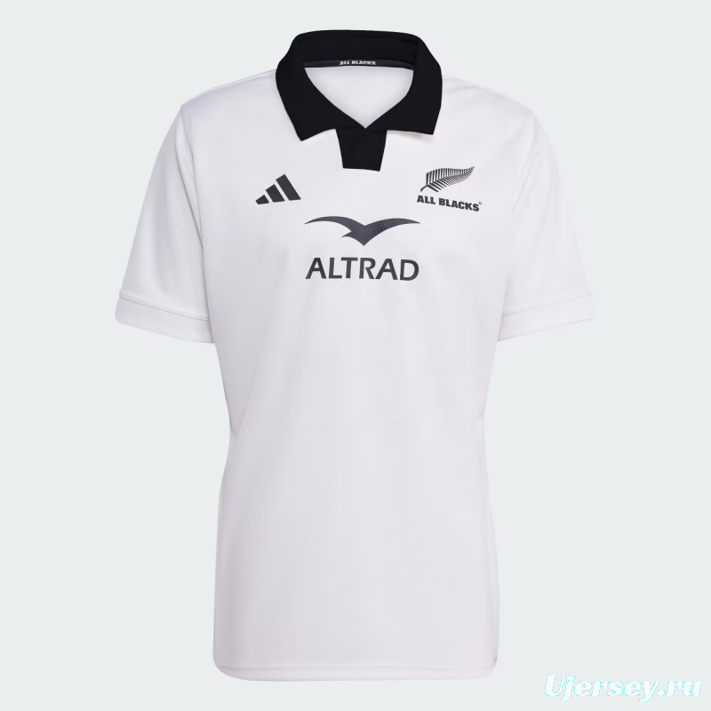 2026 New Zealand All Blacks White with Black Collar Jersey