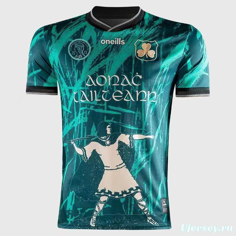 25/26 Tipperary GAA Teal with Warrior Silhouette and Abstract Brushstroke Pattern Jersey