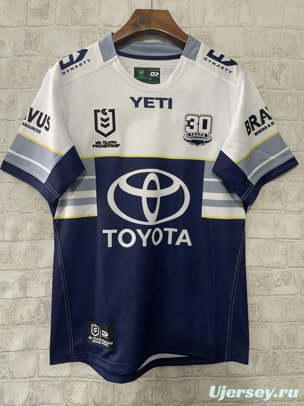 25/26 North Queensland Cowboys Navy with White and Grey Stripes Jersey