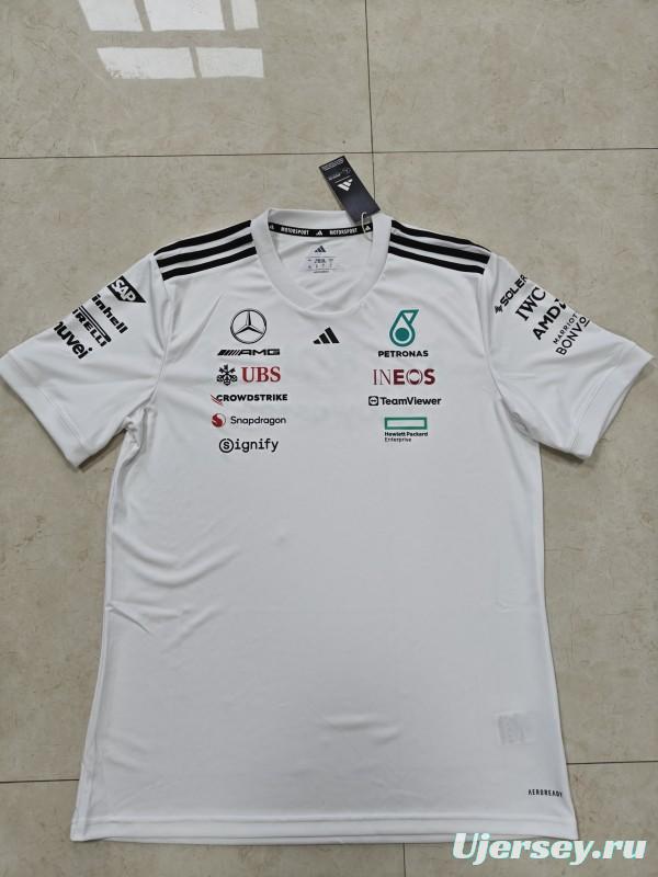 2026 Mercedes-AMG Petronas F1 Team White with Black Shoulder Stripes Shirt