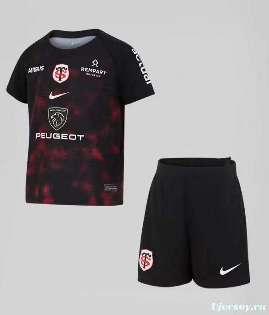 24/25 Kids Stade Toulousain Black with Red Pixel Pattern Home Jersey Kit