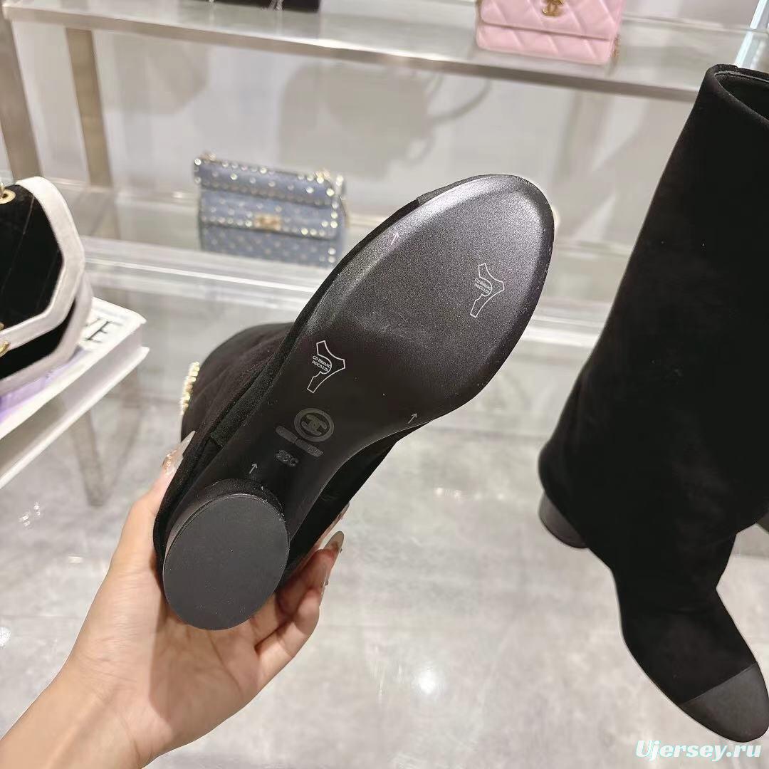 Chanel 2025/SS Small Fragrance Autumn Winter Runway Turned-Cuff Block Heel Straight Leg Boots - LY00510