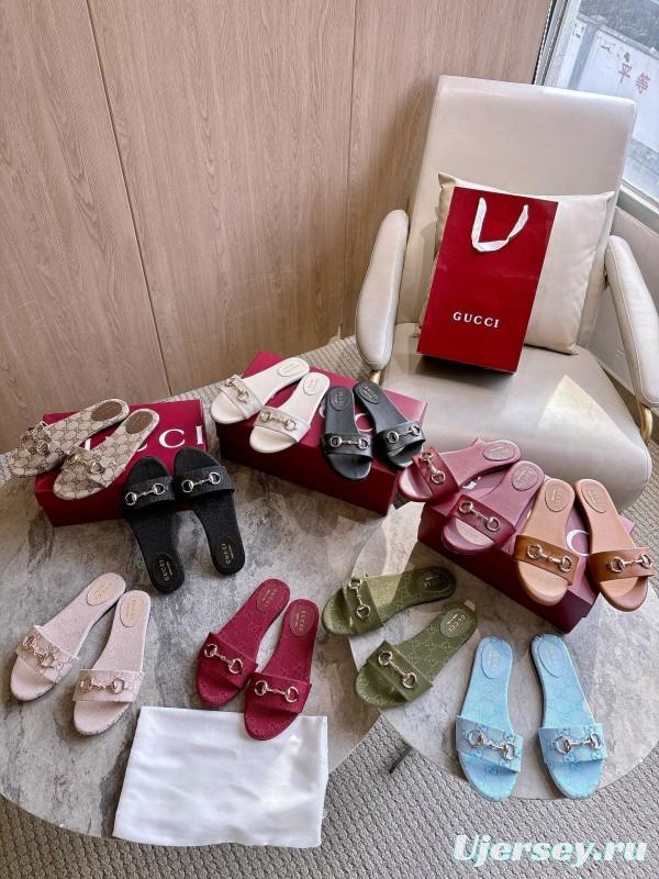 Gucci 2025/SS Leather Mule Sandals with Light Gold Horsebit Detail - LY00280