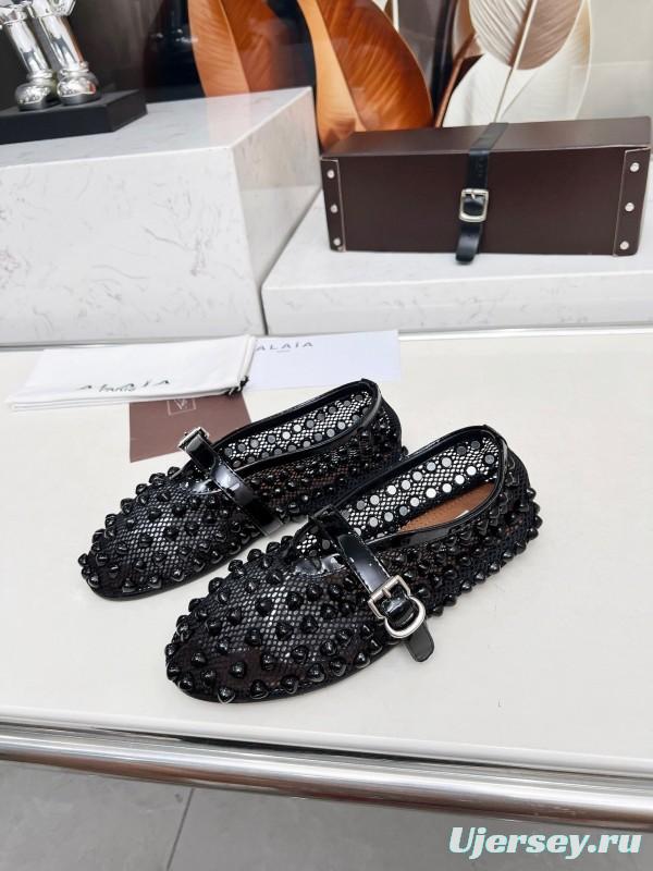 Alaia 2025/SS Beaded Hollow-out Ballet Shoes with Built-in Arch Support - LY00280