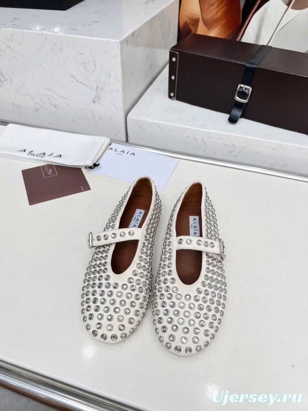 Alaia 2025/SS Crystal-Studded Ballet Flats with Built-in 0.8CM Height Increase - LY00340