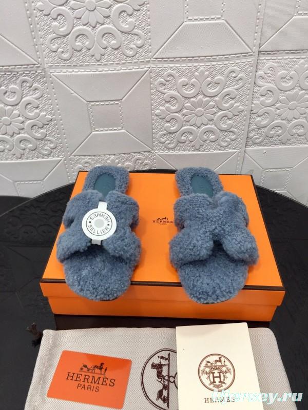 H Teddy Wool H Slippers Flat Sole Autumn Winter - LY00240