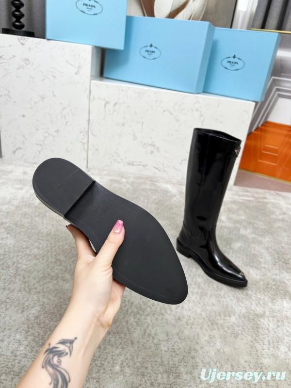 Prada Classic Triangle Logo Pointed Toe Boots - LY00400