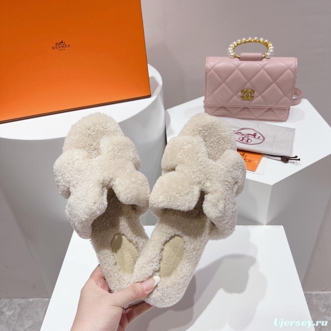 H Teddy Wool H Slippers Flat Sole Winter Collection - LY00240