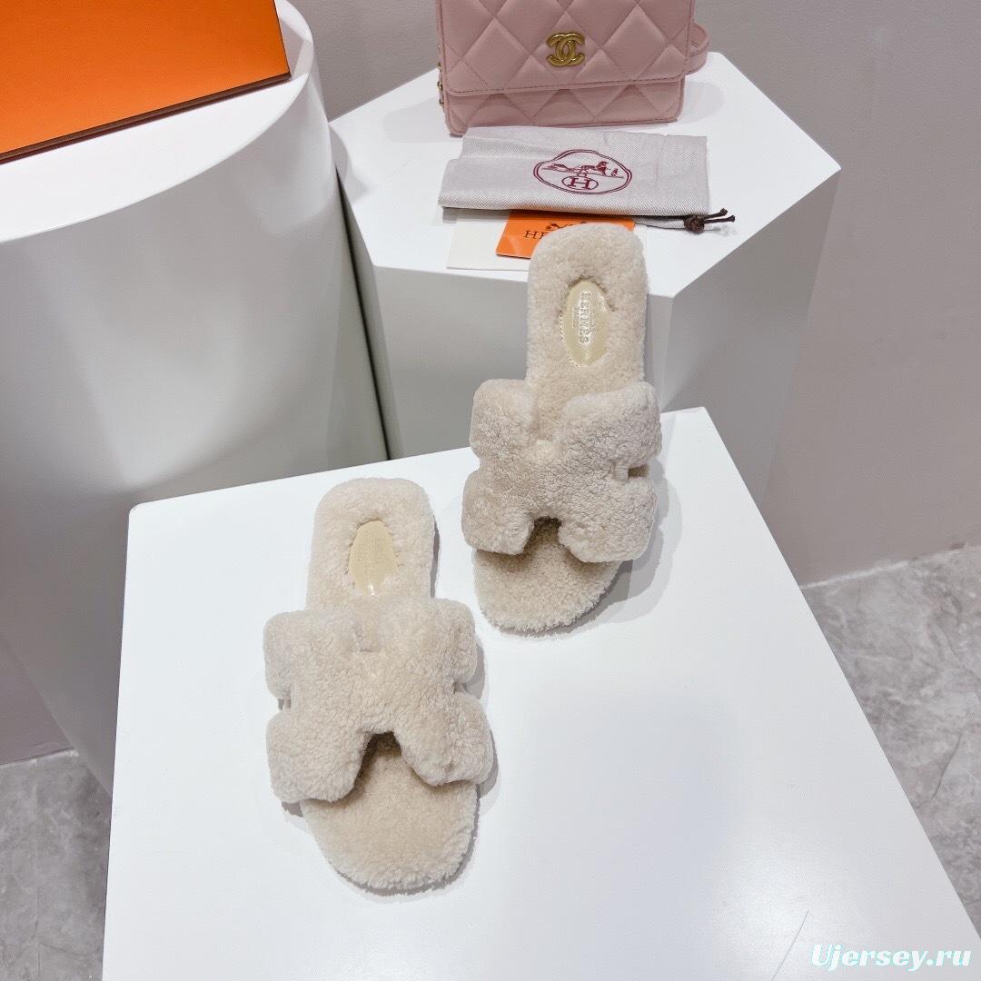 H Teddy Wool H Slippers Flat Sole Winter Collection - LY00240