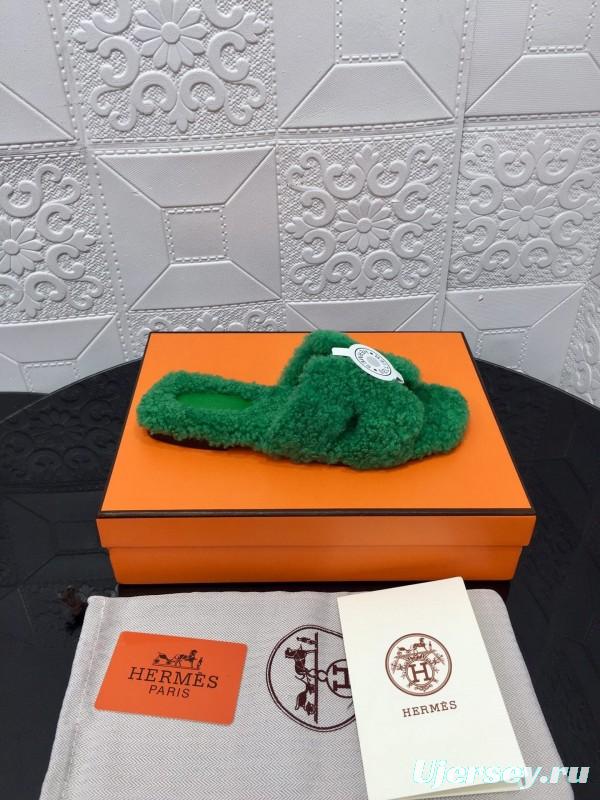 H Teddie Wool H Slippers Flat Sole Winter Home Shoes - LY00240