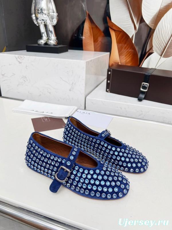 Alaia 2025/SS Crystal-Studded Ballet Dance Shoes with 0.8CM Inner Height - LY00340