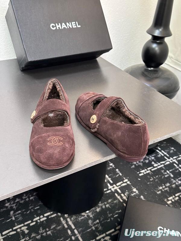Chanel 2025 SS New French Mary Jane Flat Shoes with Fur - KFY00300