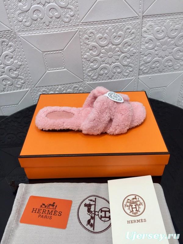 H Eiderdown Teddy Wool H Slippers Flat Sole Winter Home Shoes - LY00240