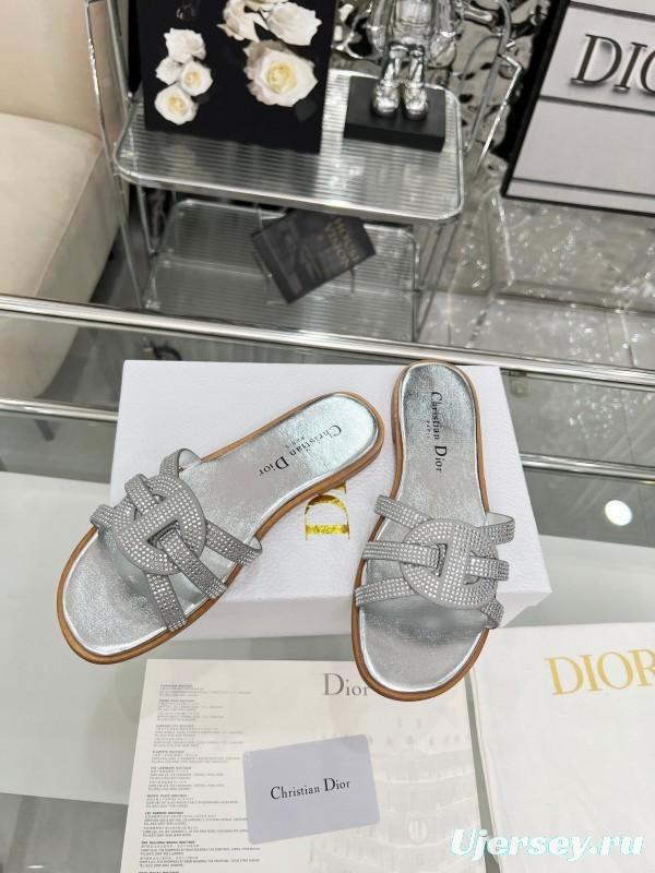 Dior D-Lane Sandals Hollow-out Monogram Flat Slides - LY00220/LY00260