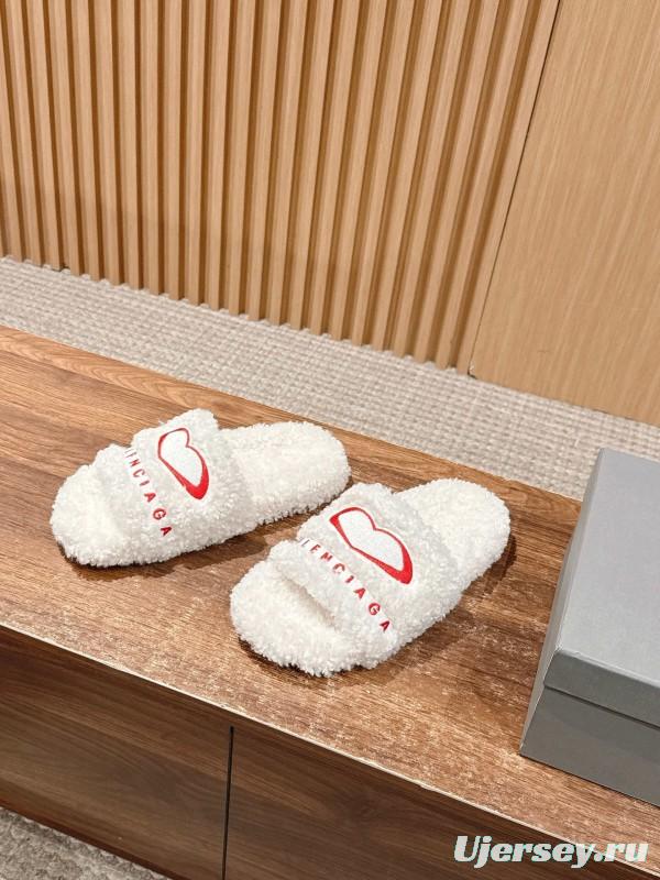 Balenciaga 2025 SS Qixi Limited Series Letter Embroidery Platform Shearling Slippers - AS00200
