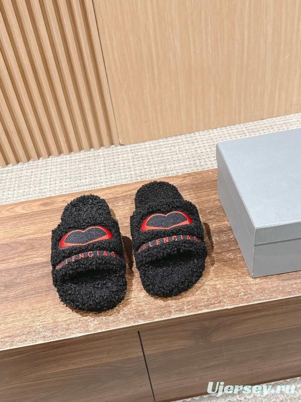 Balenciaga Paris World Limited Edition Series Embroidered Platform Shearling Slippers - AS00200