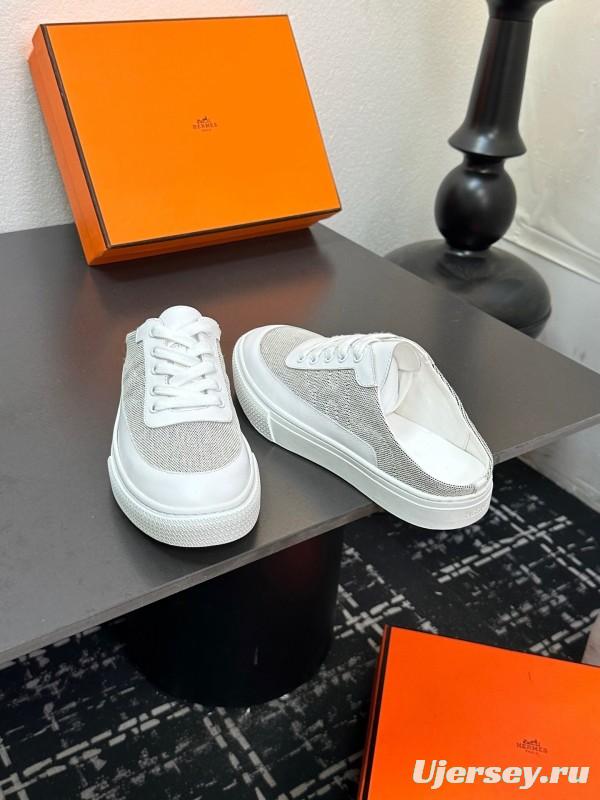 Hermes Deep Series Couple White Sneakers Casual Skate Shoes - AS00320