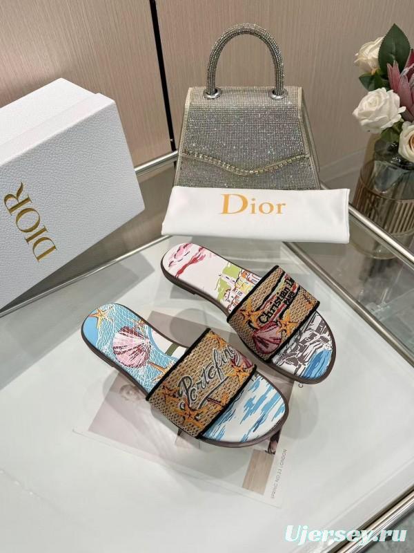 Dior 2025 SS Embroidered Monogram Slippers for Women with Lambskin Lining - L Y00200/L Y00240