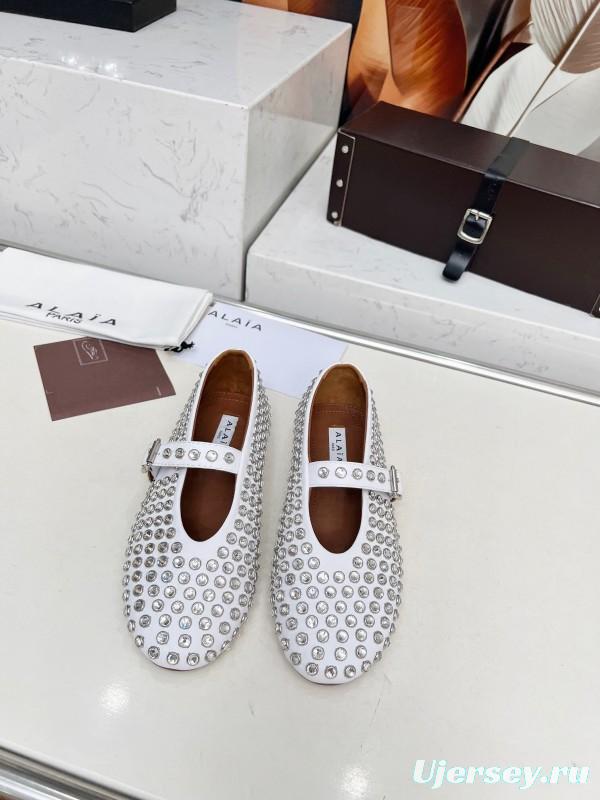 Alaia 2025/SS Crystal Embellished Ballet Dance Shoes with Arch Support and 0.8CM Inner Height - LY00340