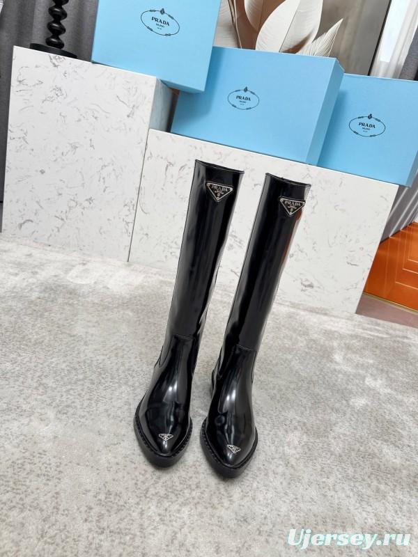 Prada Classic Triangle Logo Pointed Toe Boots - LY00400