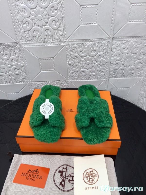 H Teddie Wool H Slippers Flat Sole Winter Home Shoes - LY00240