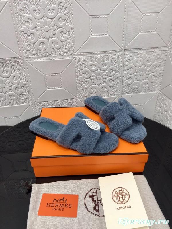 H Teddy Wool H Slippers Flat Sole Autumn Winter - LY00240