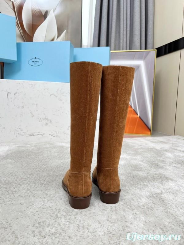 Prada Classic Triangle Logo Pointed Toe Boots - LY00400