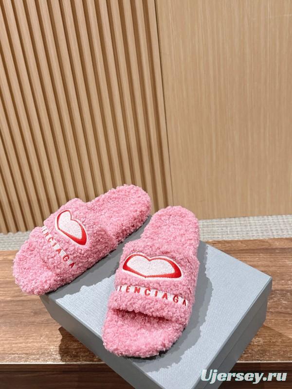 Balenciaga 2025 SS Qixi Limited Series Letter Embroidery Platform Shearling Slippers - AS00200