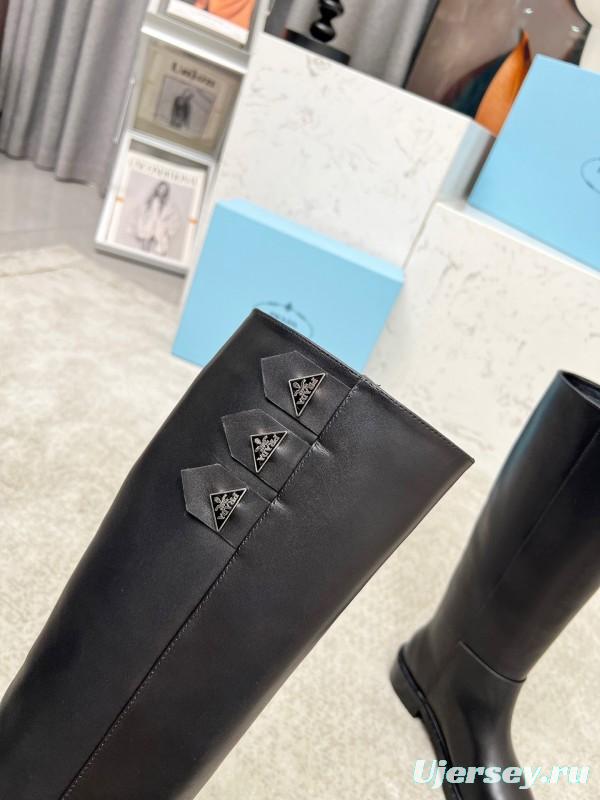 Prada Classic Triangle Logo Pointed Toe Boots - LY00350