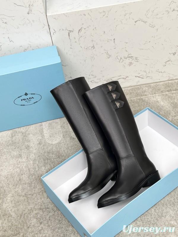 Prada Classic Triangle Logo Pointed Toe Boots - LY00350