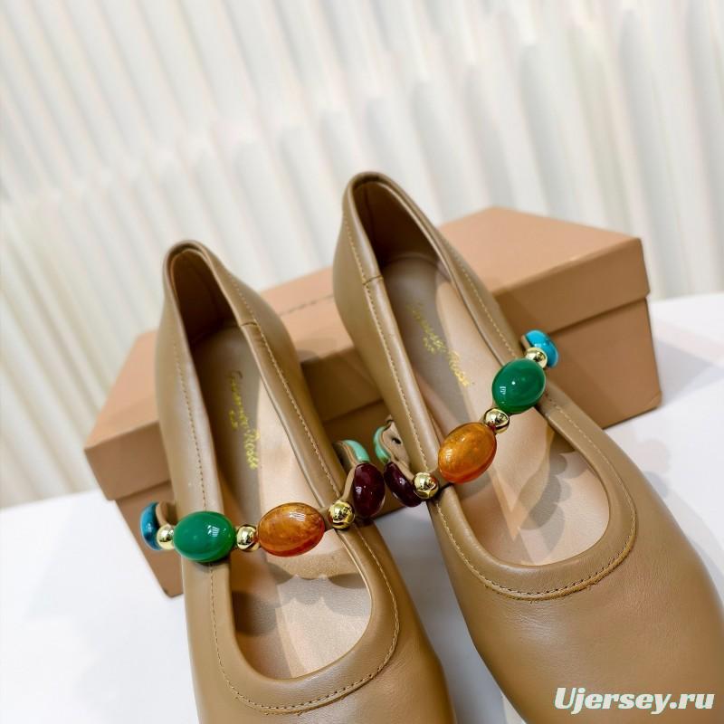 Gianvito Rossi Bohemian Style Turquoise Flat Ballet Shoes - LY00320