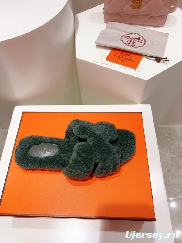 H Teddy Wool H Slippers Flat Sole Winter Edition - LY00240