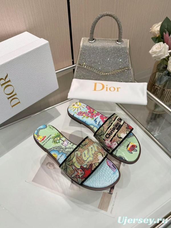 Dior 2025/ss Embroidered Monogram Slippers with Sheepskin Lining - LY00200/LY00240