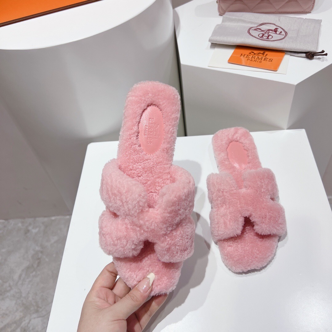 Hermes Teddy Wool H Slippers Flat Fur Slippers - LY00240