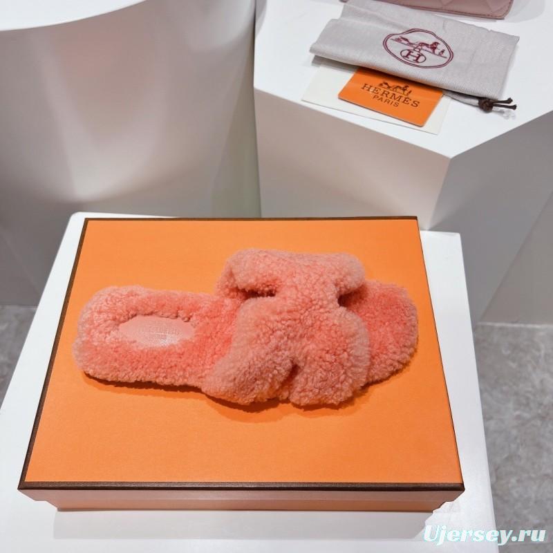 Hermes Teddy Wool H Slippers Flat Fur Slippers - LY00240