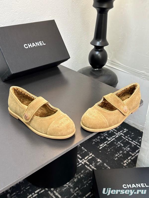 Chanel 2025 SS New French Style Mary Jane Flat Shoes with Fur - KFY00300