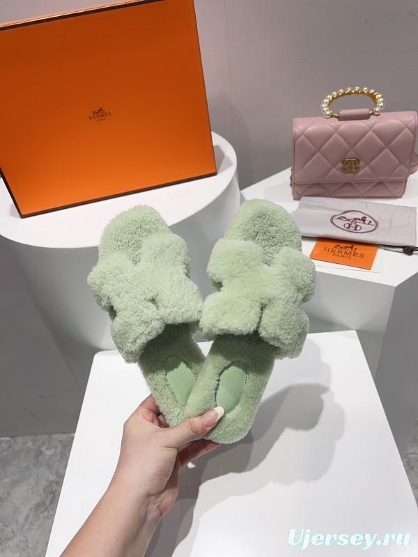 H Teddy Wool H Slippers Flat Sole Winter Edition - LY00240