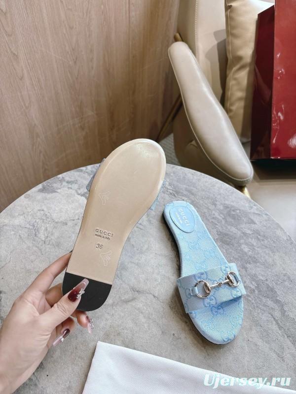Gucci 2025/SS Leather Mule Sandals with Light Gold Horsebit Detail - LY00280