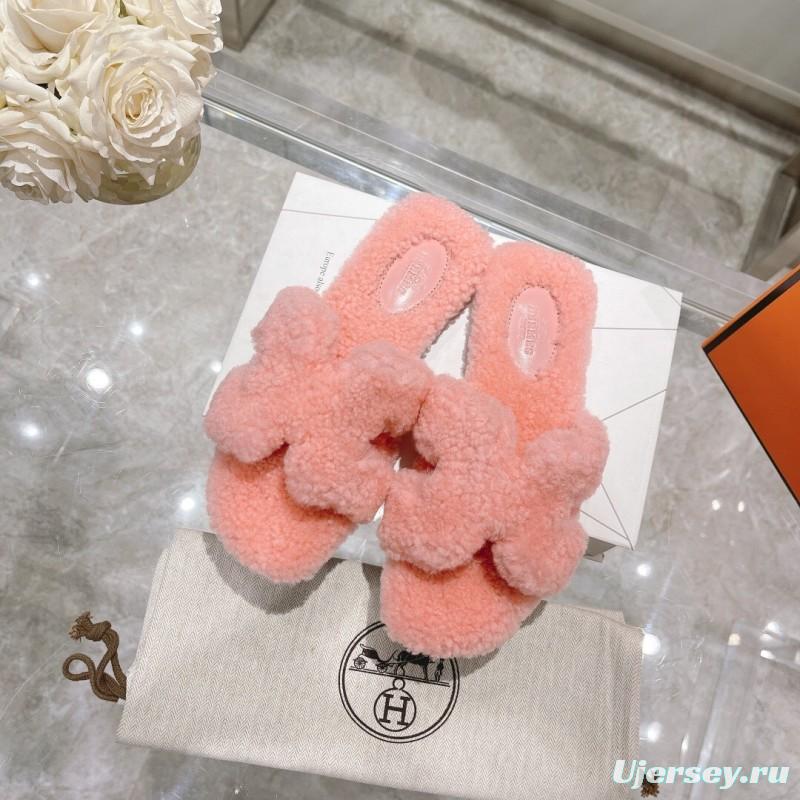 H Teddy Wool H Slippers Flat Sole Autumn Winter - LY00240