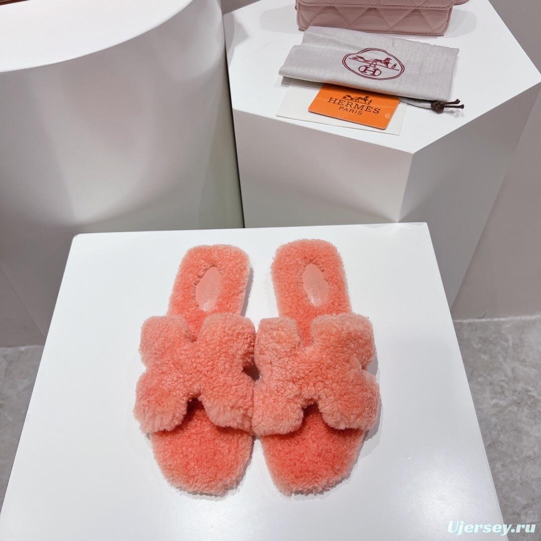 Hermes Teddy Wool H Slippers Flat Fur Slippers - LY00240