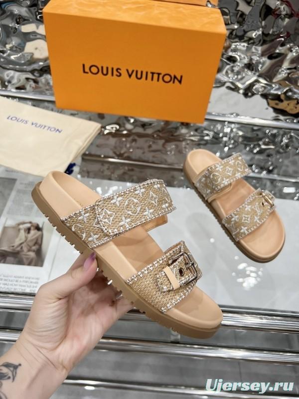 Louis Vuitton 2025 Spring/Summer New Slippers with Embroidered Design and 4cm Platform - LY00250