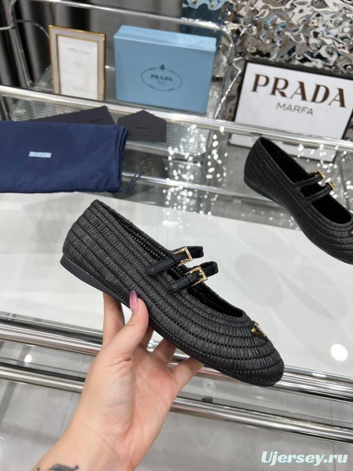 Prada Summer New Raffia Ballet Flats - KFY00340