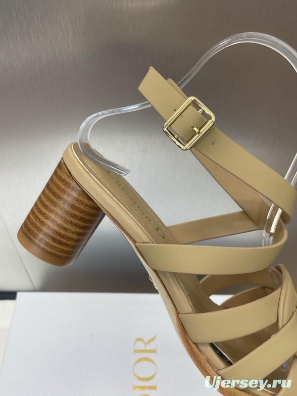 Dior D-Club Jelly Color Hollow Layered Cross Strap Mid Heel Women's Shoes - KFY00290