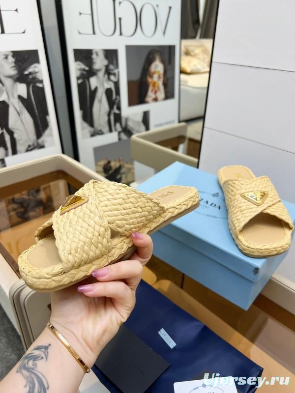 Prada Raffia Handwoven Cross Sandals 2025SS - KFY00260
